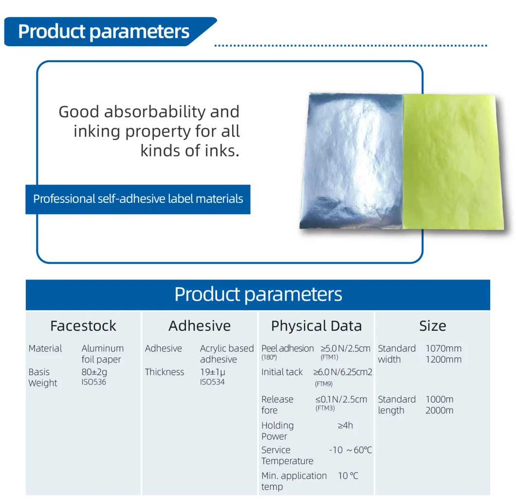 Aluminum Foil Adhesive Label with Glassine Liner Paper for Label Material of Commodities and Gifts Which Need Special Effects