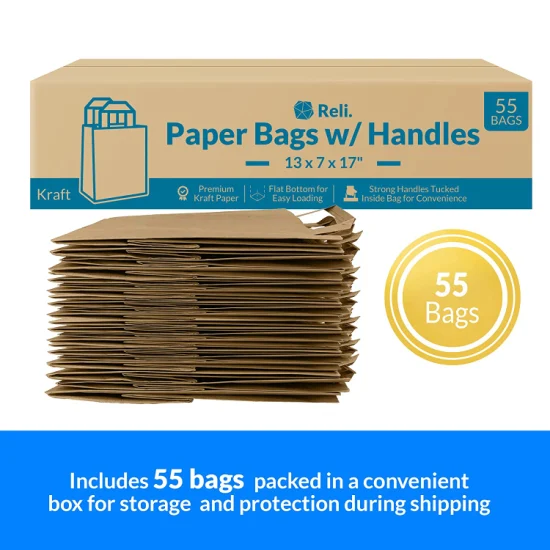 Биоразлагаемая бумажная подарочная сумка для покупок с квадратным дном, коричневый пакет из крафт-бумаги